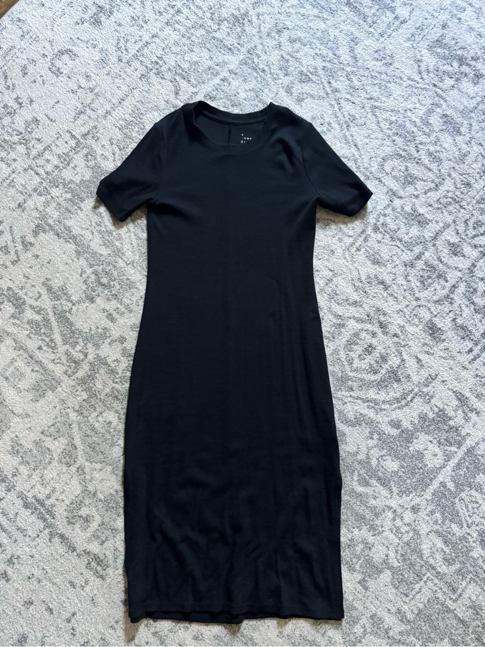 Classic Black Short-Sleeve Midi Dress